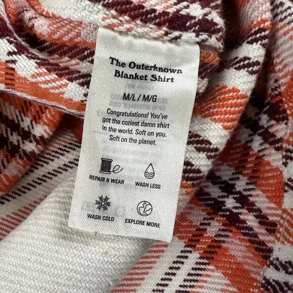 Outerknown Blanket Shirt Women’s M/L Orange Plaid Button Up Heavyweight - Picture 13 of 16